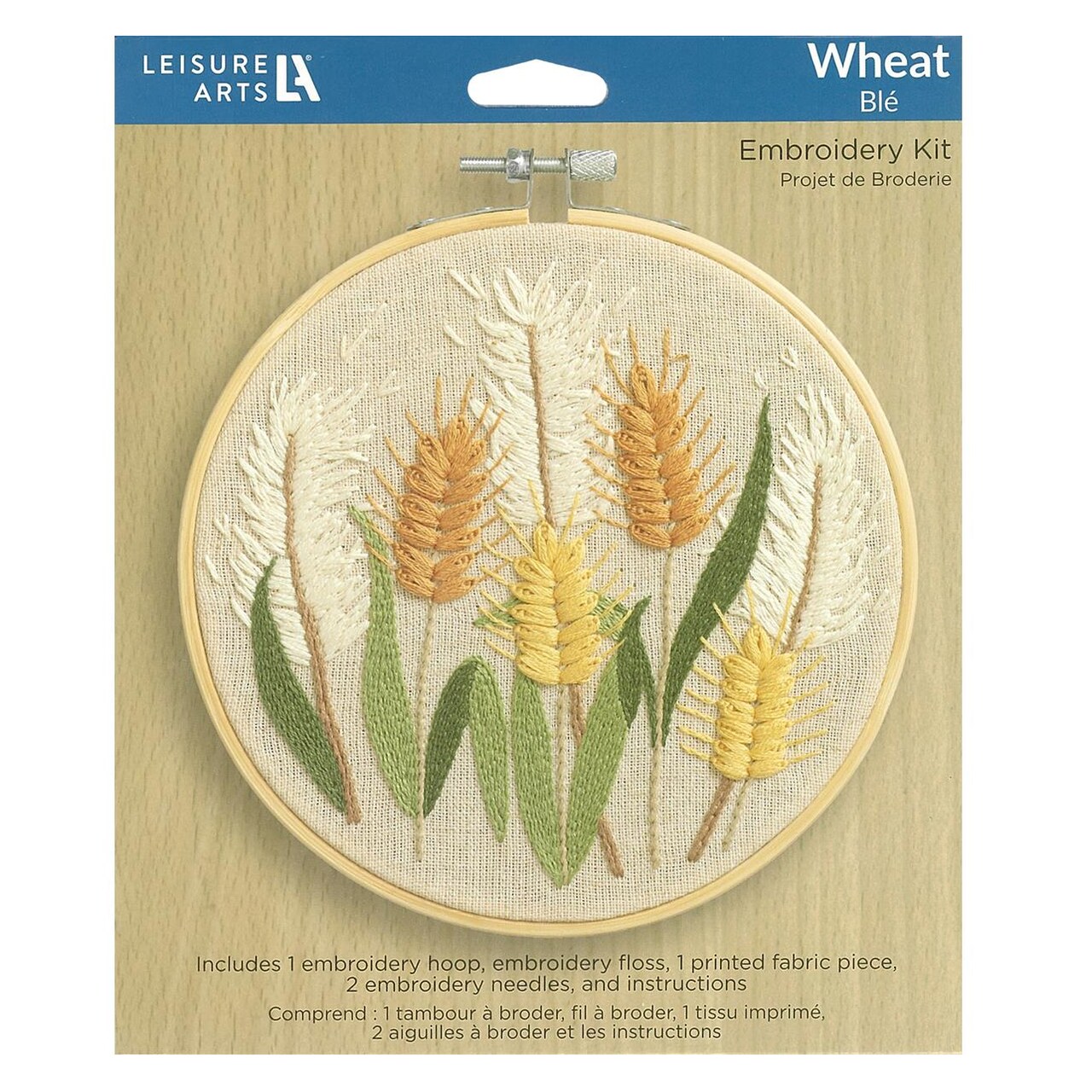 Leisure Arts Embroidery Kit 6 Inch Wheat - Beginner Hand Stitching Kit with Hoop, Needle, Thread, Printed Fabric, and Instructions for Adults and DIY Crafters